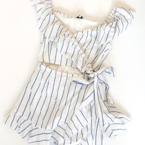 Tobi Wrap Around Blue and White Romper